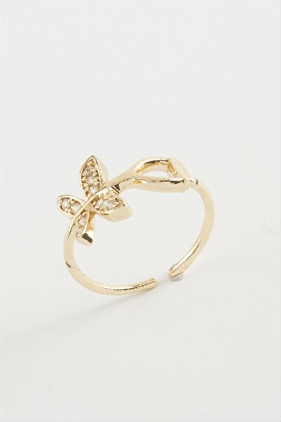 ZERO LAND خاتم DS-DERIN مرصع بحجر الزركون على شكل فراشة - لون فضي
