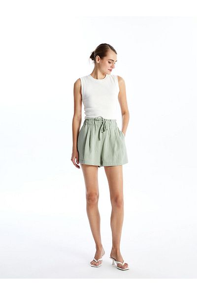 LC Waikiki Γυναικείο σορτς Muslin Light Green Plili Bg143