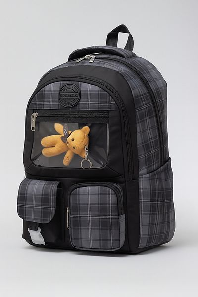 NEMO BAGS Black Kawaii Korean Style Pattern Backpack, Waterproof Teddy Bear School Bag, 40X28X18Cm