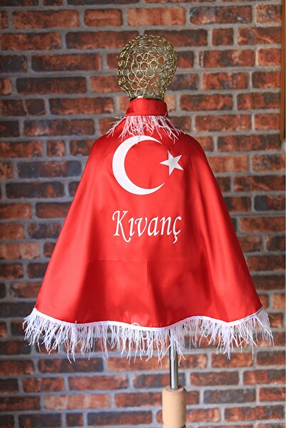 ADEREN KİDS KINA PELERİNİ AY YILDIZ LI KİŞİYE ÖZEL İSİM BASKILI TÜYLÜ KINA EL...