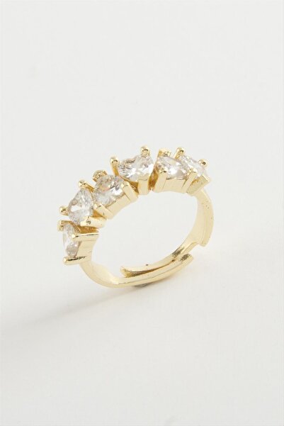 ZERO LAND خاتم من حجر الزركون على شكل قلب من DS-DERIN - أصفر