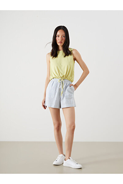 LC Waikiki Pantaloni scurți de damă în amestec de in cu dungi cu talie elastică