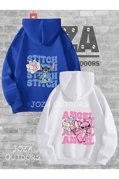 Joza Outdoors Femei Bărbați Nou Lilo Stitch Spate Imprimat Cuplu Iubitor Combinație Hanorac cu glugă Set de 2