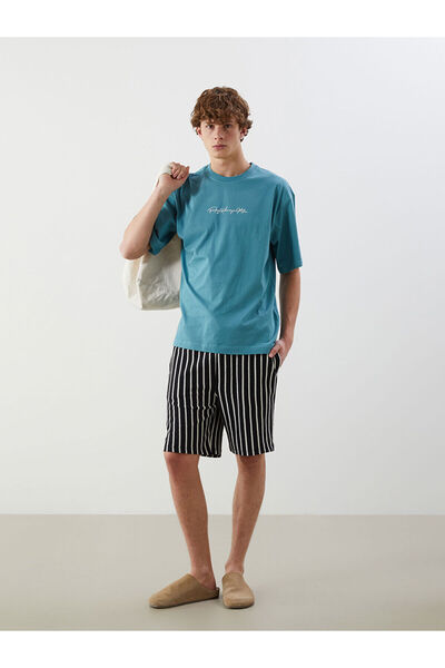 LC Waikiki Nevavm Men's Striped Knitted Shorts with Tie Belt