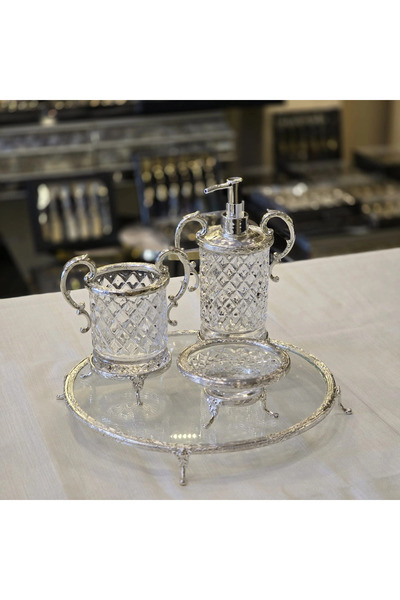 AlyaHomeAksesuar Bathroom Set with Handle Silver