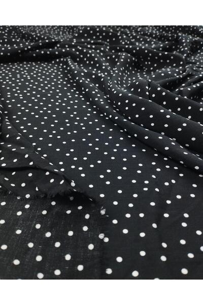 Kumaş Parça Voile de viscoză cu buline albe mici peste negru (lățime 135 cm x...