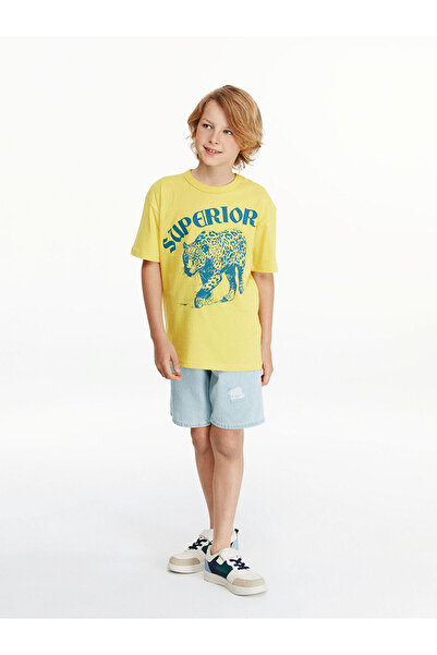 LC Waikiki LCW Kids Indigo Beli Ayarlanabilir Lastikli Erkek Çocuk Jean Şort T T