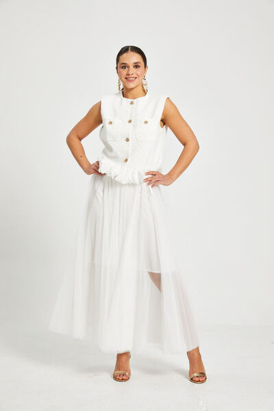 SERPİL İnci Desenli Volan Detaylı Kolsuz Yelek