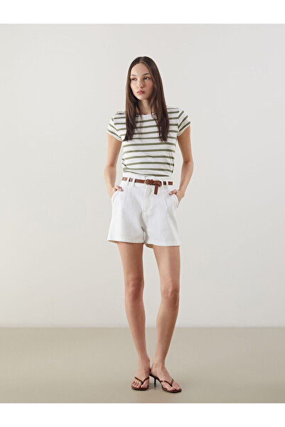 LC Waikiki Nevavm Women's Jean Shorts with Belted Waist with a Difference