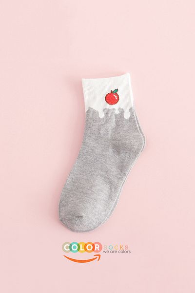 Color Socks 1 Pair of Apple Patterned Women's College Socks