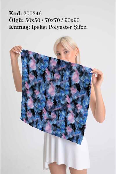 DESENİX وشاح منقوش بتأثير الدخان باللون الأزرق والوردي |   50x50 - 70x70 - 90...