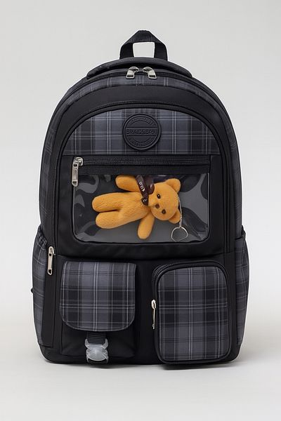 NEMO BAGS Black Kawaii Korean Style Pattern Backpack, Waterproof Teddy Bear School Bag, 40X28X18Cm