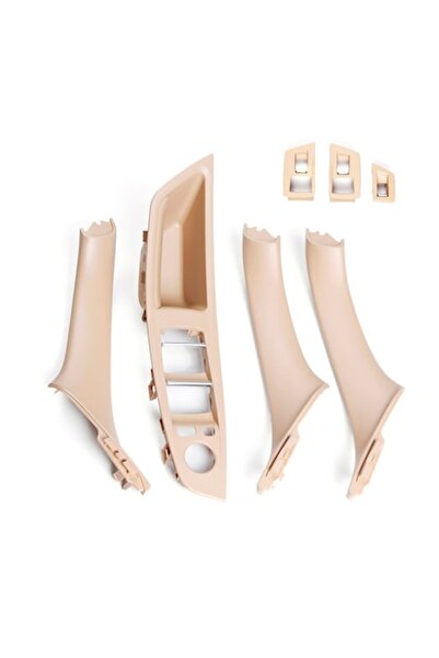 OEM Set manere interior fata spate, ornament butoane, Compatibil BMW seria 5 F10/F11, 2009-2017, Bej