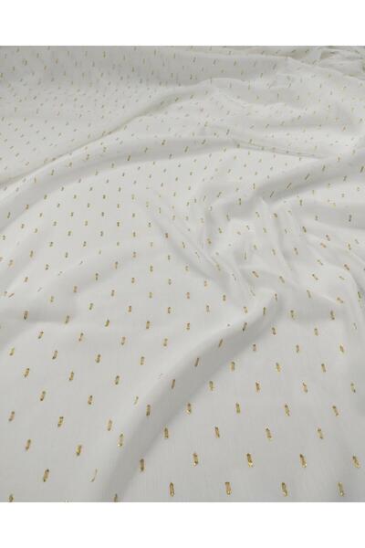 Kumaş Parça Sifon șifon cu sclipici brodate cu sclipici aurii peste ecru (lăț...