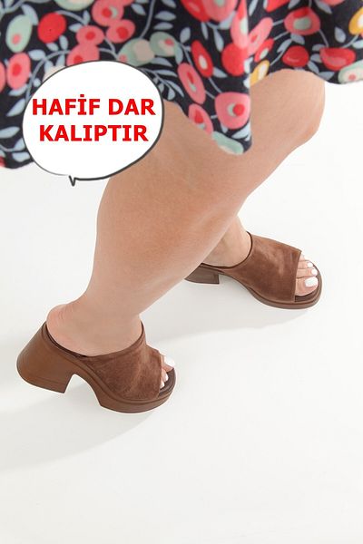 Modabuymus Παντόφλες Forela Bitter Brown Suede Γνήσιο Δέρμα Χοντρή Σόλα Παντόφλες Υψηλής Πλατφόρμας