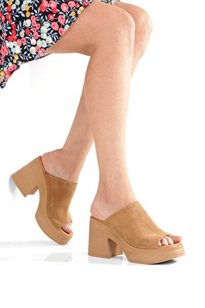 Modabuymus Παντόφλες Forela Tan Suede Γνήσιο Δέρμα Χοντρή Σόλα Υψηλής Πλατφόρμας