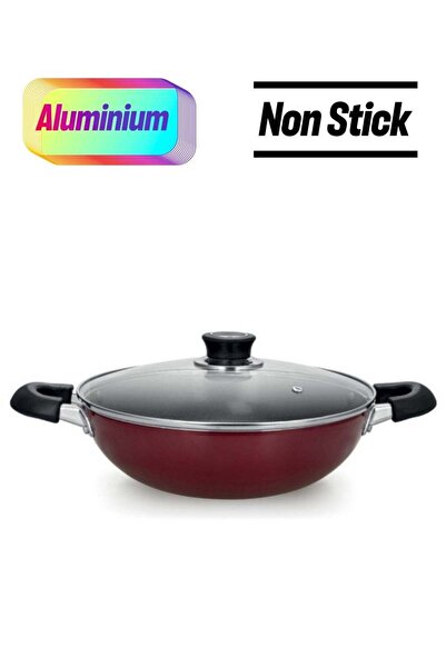 ROYALFORD Aluminium Wok Pan with Glass Lid, 22CM – Non-Stick Granite Coating