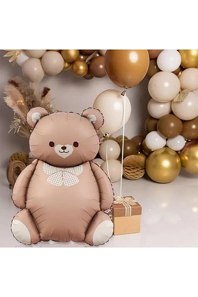 ATAKENT PARTİ Teddy Bear Foil Balloon – Brown Bow Tie Teddy Bear Balloon 1 Piece 90 cm