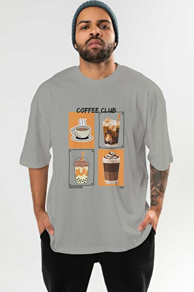 Ankhises Coffee Club μπροστινό εμπριμέ μπλουζάκι Oversize Ανδρικό Γυναικείο 1...
