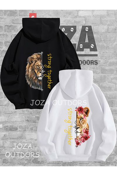 Joza Outdoors Femei Bărbați New Lion Back Printed Dear Couple Design Combinat Hanorac cu glugă Set de 2