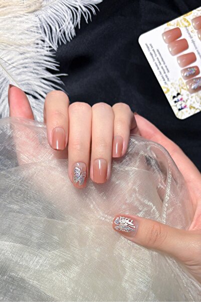 Easy Beauty Kısa Küt 24 Adet Takma Tırnak Seti Kelebek Desenli R815