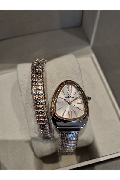 Daniel Klein Dk New Year Snake Model Rose Steel Bracelet Women Wristwatch+ Gift Bracelet