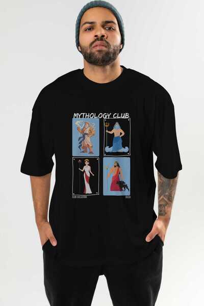Ankhises Tricou Mythology Club 2 negru, supradimensionat, imprimat pe față, p...