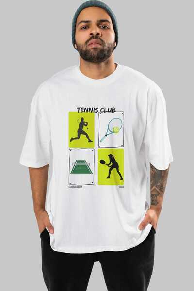 Ankhises تي شيرت أبيض كبير الحجم مطبوع من الأمام من نادي التنس للرجال والنساء...