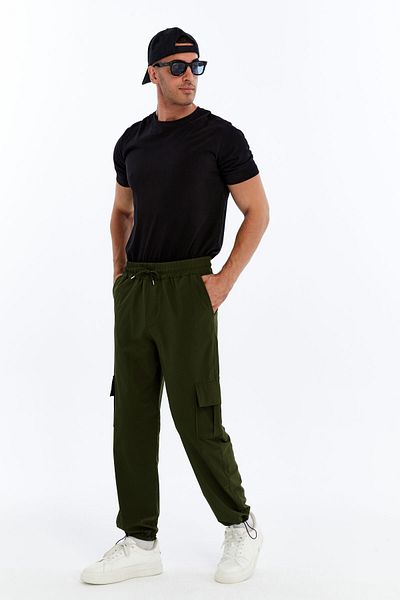 KRAVEN Men's Oversize Loose Fit Cargo Pocket Premium Sweatpants Parachute Fabric Adjustable Leg Clip-On Baggy Trousers