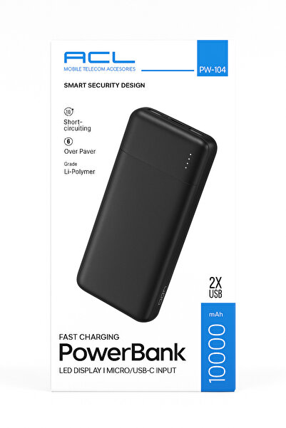 ACL Powerbank 10000 mAh – Çift USB – Hızlı Şarj – LED Ekranlı Taşınabilir Şarj Aleti