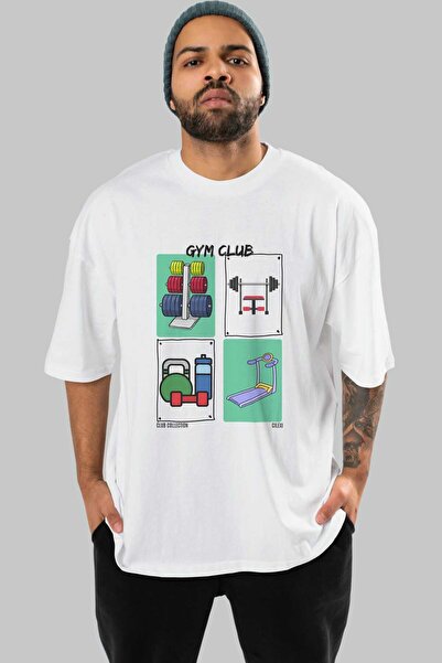 Ankhises Tricou oversize cu imprimeu în față Gym Club Bărbați Femei Tricou cu decolteu 100% bumbac