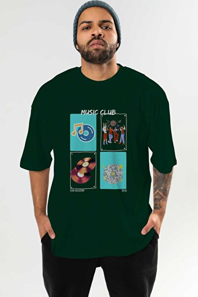 Ankhises Music Club μπλουζάκι με στάμπα μπροστά, πράσινο, oversize, ανδρικό, ...