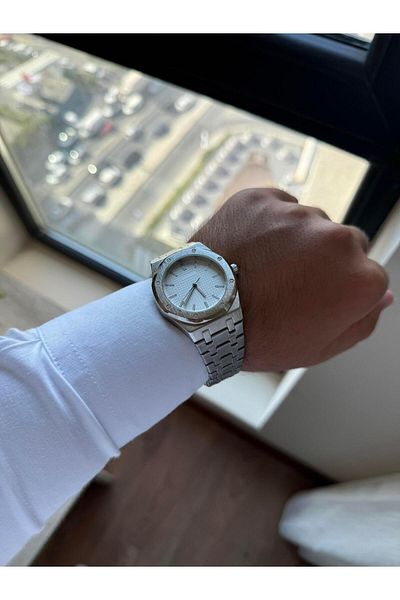 RoseandRoses Arman Compatible Model Men Wrist Watch Silver (White Dial)