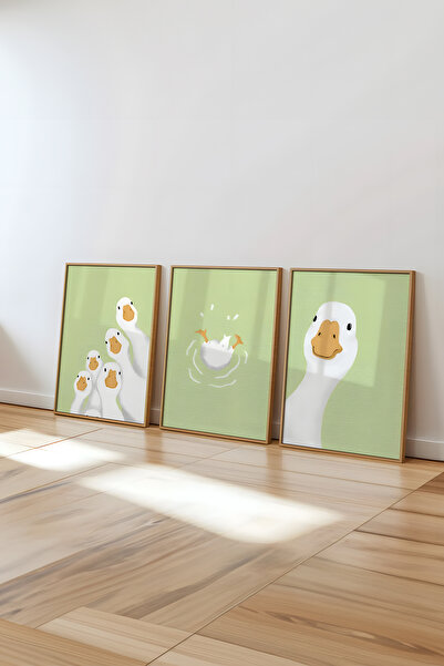 Home 3'lü Sevimli Ördek Çocuk Odası, çocuk ve bebek Odası 3'lü Çerçevesiz Pos...