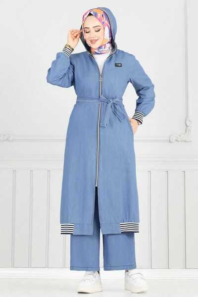 Weak Blue Γυναικείο Σετ Τουνίκ με Λεπτομέρεια Μακριά Ζώνη