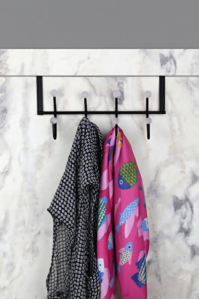 MultiStore Siyah Paslanmaz Metal 8li Mutfak ve Banyo Geçmeli Kapı Arkası Askı...