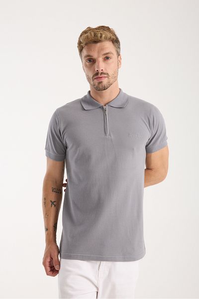 VEK Polo Neck T-Shirt Göktürk Letters Turkish Printed Embroidered Special Design 100% Cotton Slim Fit Zippered