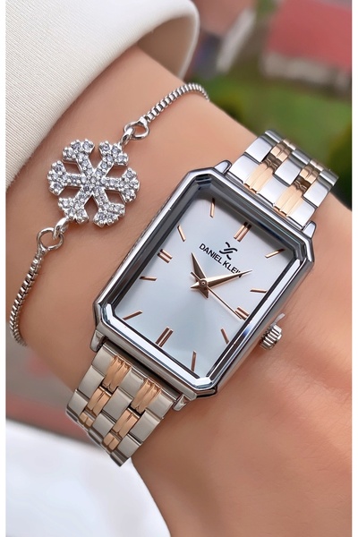 Daniel Klein Kadın Kol Saati & Taşlı Kar Tanesi Figürlü Bileklik Kombin Set –...