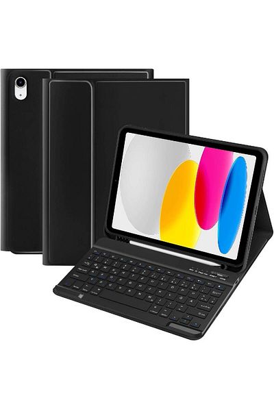 XIUWOO Case with Keyboard Wireless Bluetooth Protective Case for iPad 11th/10th Gen, Black