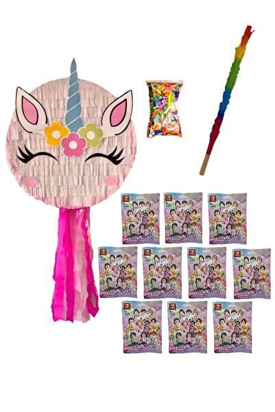 PinaStar Pinata Unicorn Star cu 10 figurine Fashion Girl, bat si confetti, Pinastar.