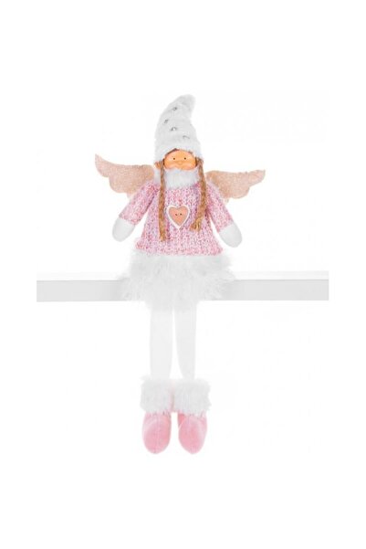 JollyMag Decoratiune iarna, inger cu aripi si fustita alba, roz, 23x12x59 cm