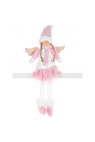 JollyMag Decoratiune iarna, inger cu aripi si fustita roz, alb, 23x12x59 cm