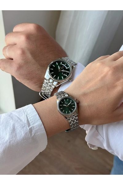 Homies Guaranteed Premium Couple Watch Silver (Green Dial) Rshms-260
