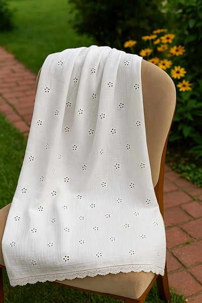 Mufincollection 100% Cotton Muslin Shoulder Shawl with Embroidery Detail – 55 X 140 cm