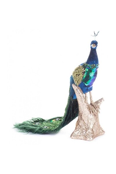 JollyMag Vánoční dekorace, páv s peřím, modrý, 24x12x32 cm