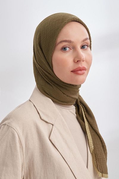 ARMANDA Muslin Piping Scarf 3353-Khaki