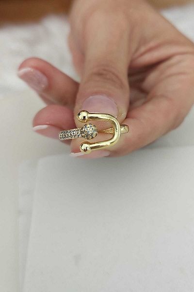 KYOLA DESİGN Adjustable Women's Gold Ring with Top Detailed Zircon Stone