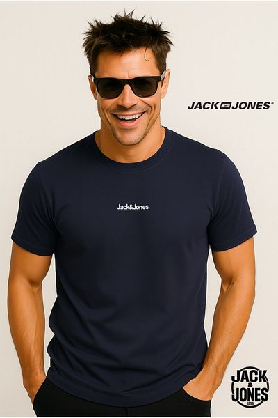 Jack & Jones J&J Jjmine Men's Logo Back Printed T-Shirt Navy Blue A0000