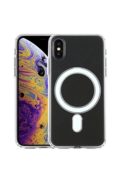 TechnoZone iPhone XS MAX Uyumlu Magsafe Kablosuz Şarj Özellikli Şeffaf Siliko...