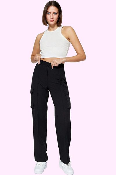 PayBuy Women's High Waist Straight Straight Cut Pants Casual Combinations with Double Pockets Durable Material